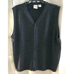 Field Gear Men Cardigan Sweater Vest Oversize Large Gray Merino Wool Prep 17028x